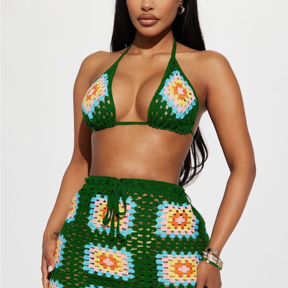 She's Amazing Crochet Skirt Set - Green/combo